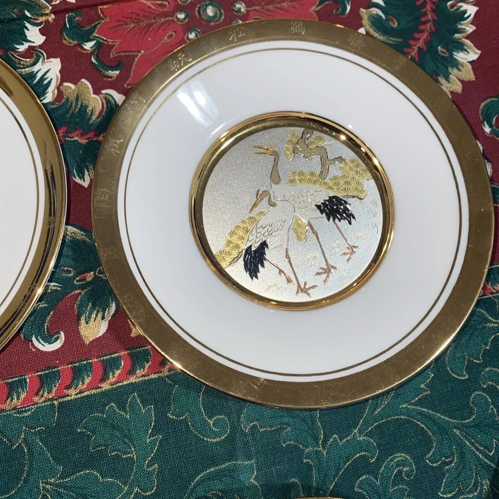 Japanese Floral Calendar Collection Chokin Plates New Year's Day-Set Of 11 W/COA